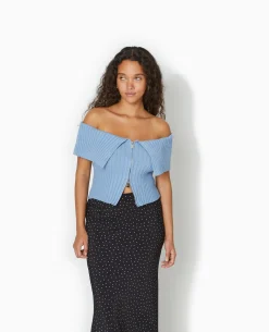 Top Court Zippé Avec Encolure Bardot - Bleu
