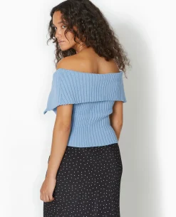 Top Court Zippé Avec Encolure Bardot - Bleu