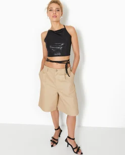 Top Cropped Dos-nu Avec Lurex - Noir
