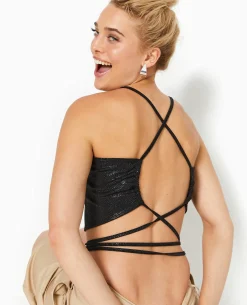 Top Cropped Dos-nu Avec Lurex - Noir