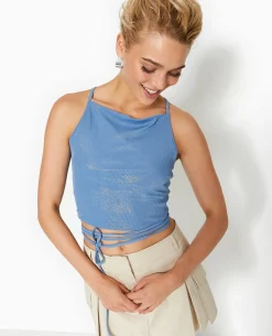 Top Cropped Dos-nu Avec Lurex - Bleu