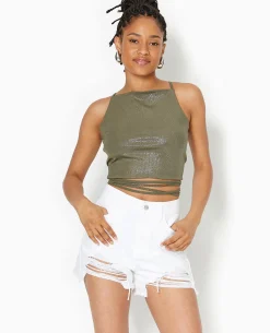 Top Cropped Dos-nu Avec Lurex - Vert Kaki