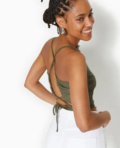 Top Cropped Dos-nu Avec Lurex - Vert Kaki