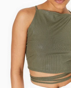 Top Cropped Dos-nu Avec Lurex - Vert Kaki