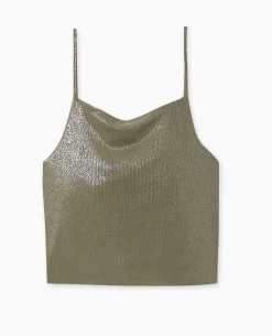 Top Cropped Dos-nu Avec Lurex - Vert Kaki