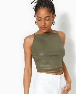 Top Cropped Dos-nu Avec Lurex - Vert Kaki