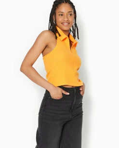 Top Dos-nu Col Polo Zippé - Orange