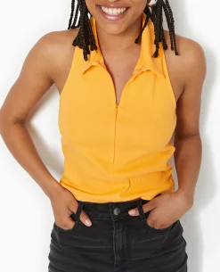 Top Dos-nu Col Polo Zippé - Orange