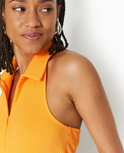 Top Dos-nu Col Polo Zippé - Orange