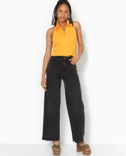 Top Dos-nu Col Polo Zippé - Orange
