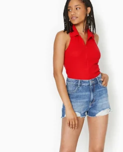 Top Dos-nu Col Polo Zippé - Rouge