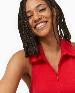 Top Dos-nu Col Polo Zippé - Rouge