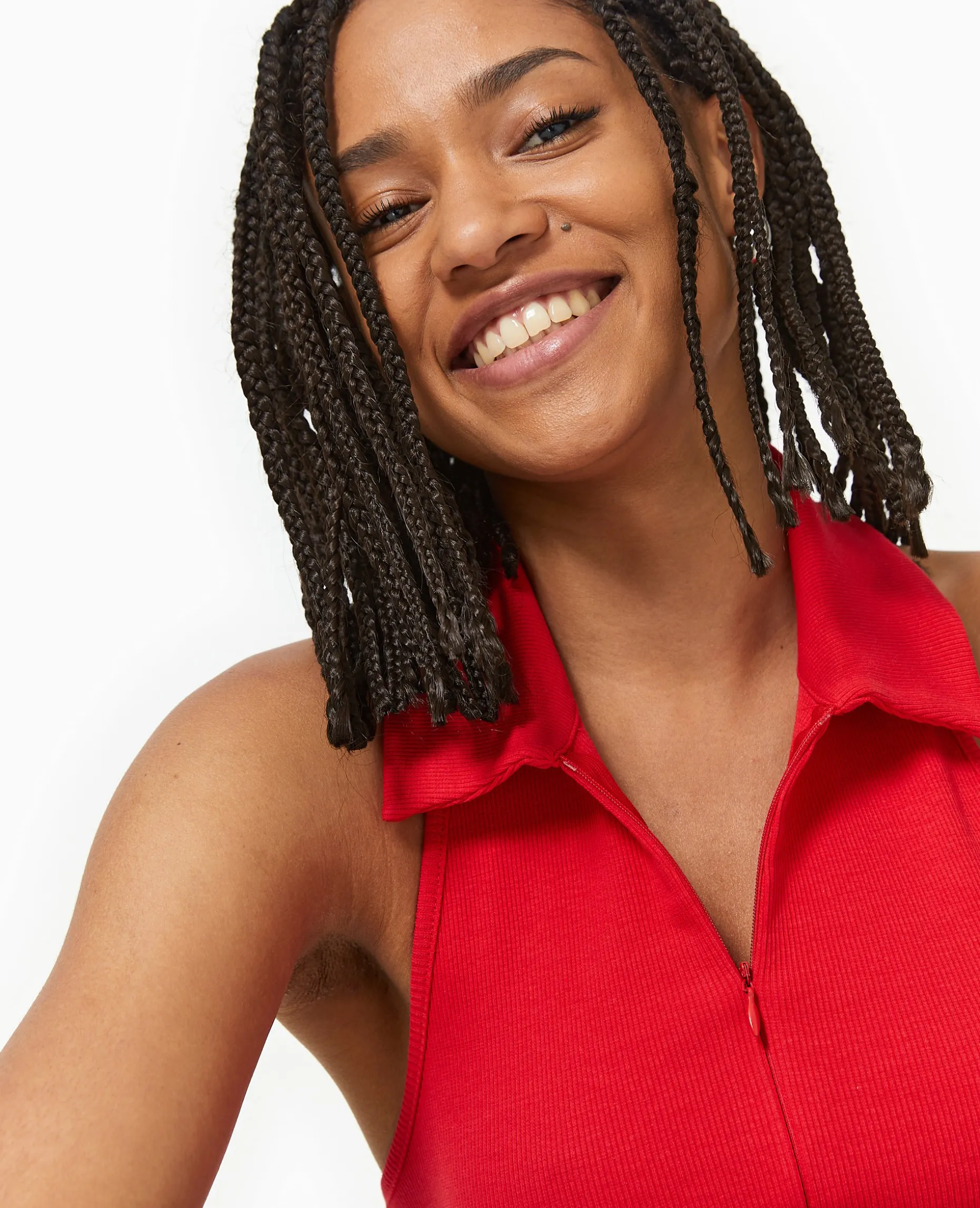 Top Dos-nu Col Polo Zippé - Rouge