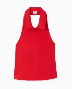 Top Dos-nu Col Polo Zippé - Rouge