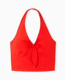 Top Dos-nu Court Avec Nœud à L'encolure - Rouge