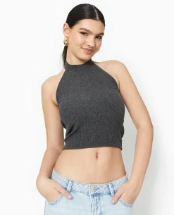 Top Dos-nu En Maille Reliéfée - Noir