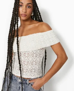 Top En Dentelle Encolure Bardot - Blanc