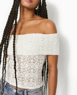 Top En Dentelle Encolure Bardot - Blanc