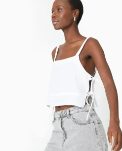Top En Gaze De Coton Avec Nœuds Sur Les Côtés - Blanc