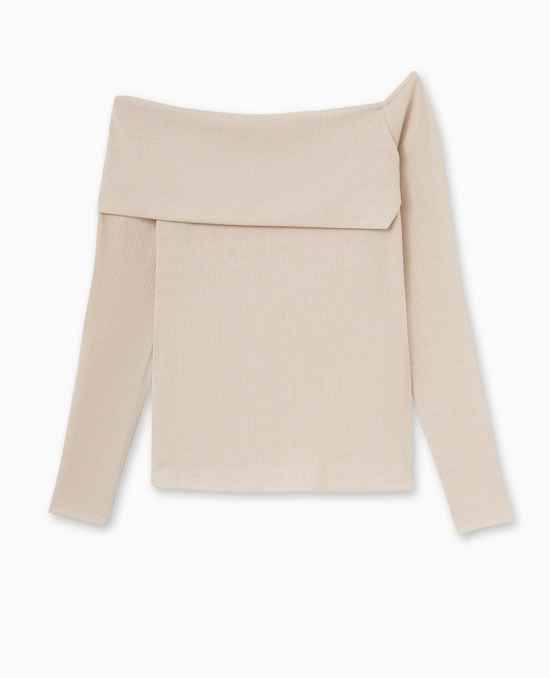 Top En Maille Côtelée Encolure Bardot - Beige