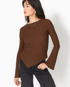 Top En Tissu Gaufré Avec Manches Flare - Marron