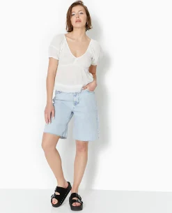 Top En Tissu Léger Avec Dentelle Et Smock - Blanc