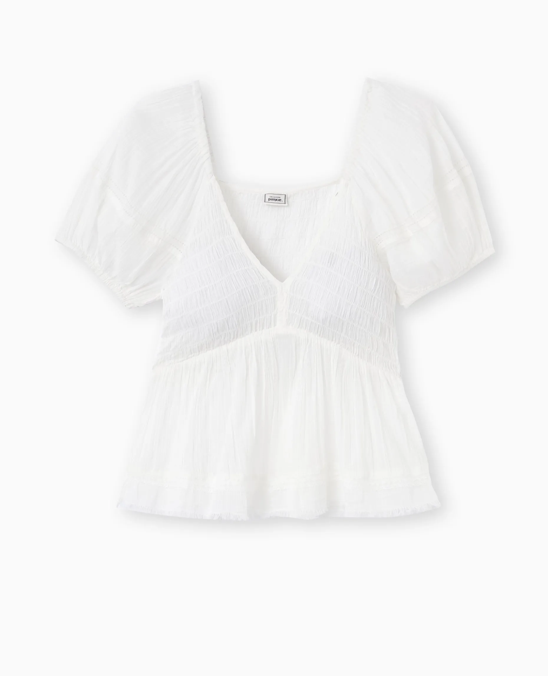 Top En Tissu Léger Avec Dentelle Et Smock - Blanc