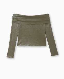 Top Encolure Bardot Avec Paillettes - Vert Kaki