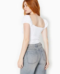 Top Encolure Bardot Avec Smock Dos - Blanc