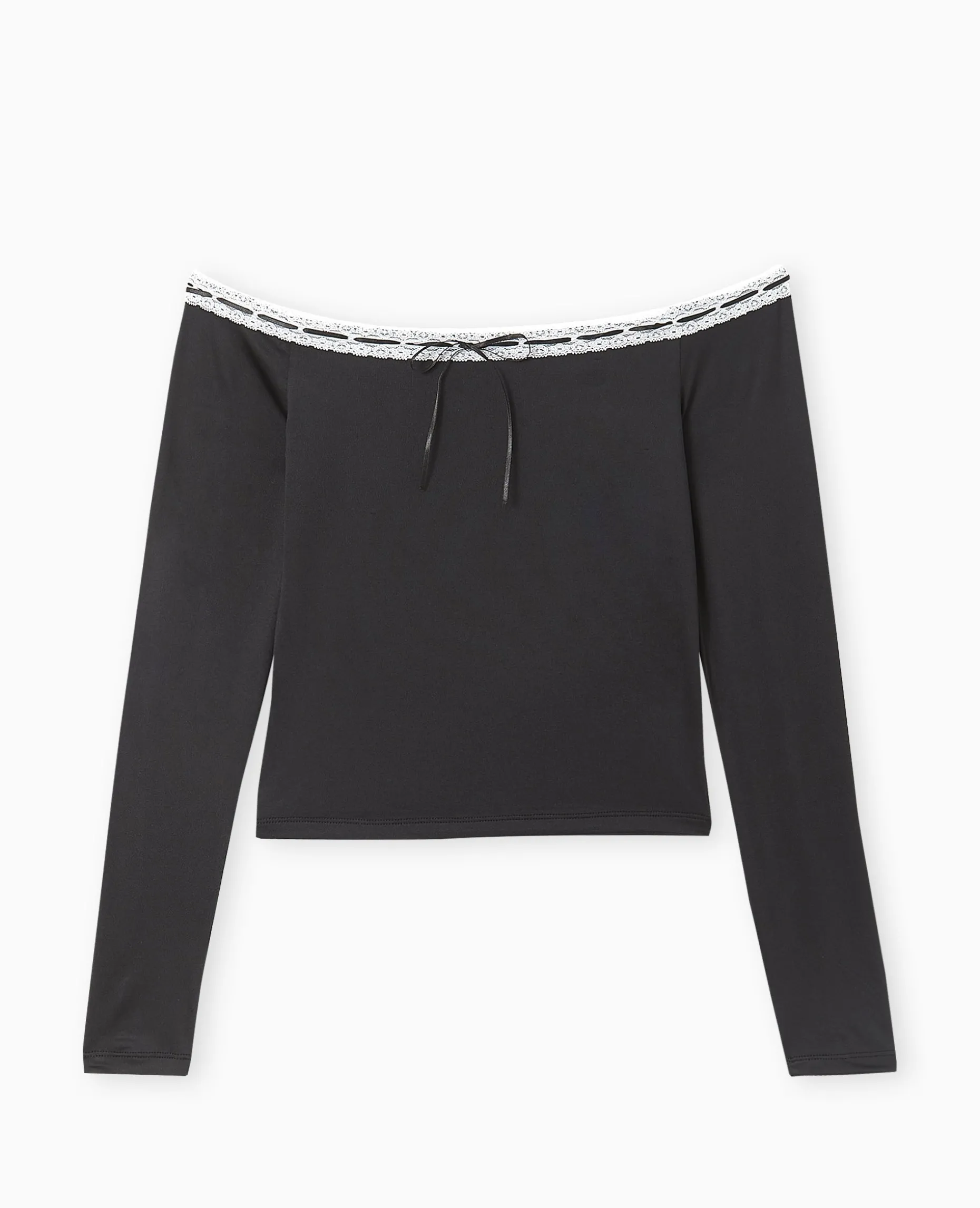 Top Encolure Bardot Avec Noeud Contrasté - Noir