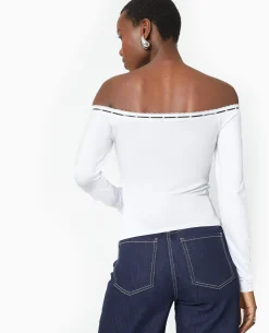 Top Encolure Bardot Avec Noeud Contrasté - Blanc