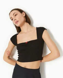 Top Maille Fantaisie Avec Nœud Contrasté - Noir
