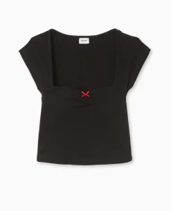 Top Maille Fantaisie Avec Nœud Contrasté - Noir