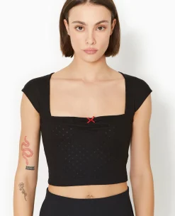 Top Maille Fantaisie Avec Nœud Contrasté - Noir
