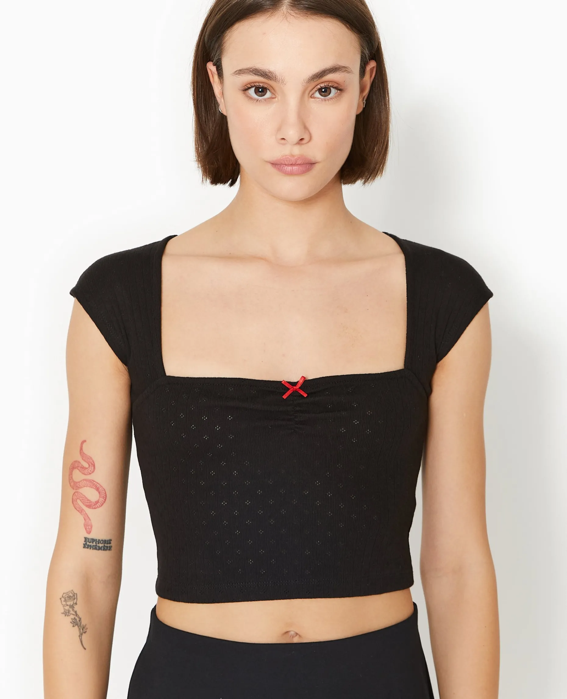 Top Maille Fantaisie Avec Nœud Contrasté - Noir