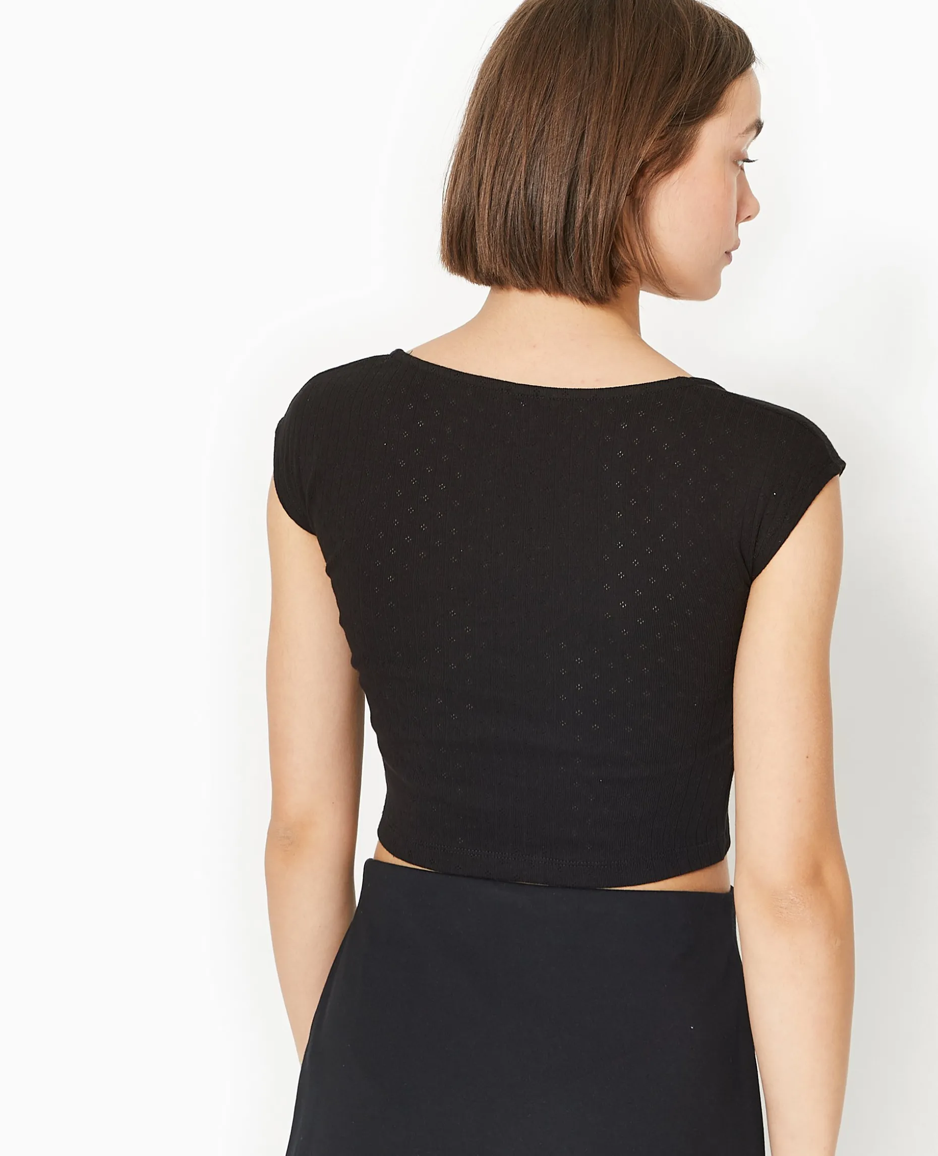 Top Maille Fantaisie Avec Nœud Contrasté - Noir