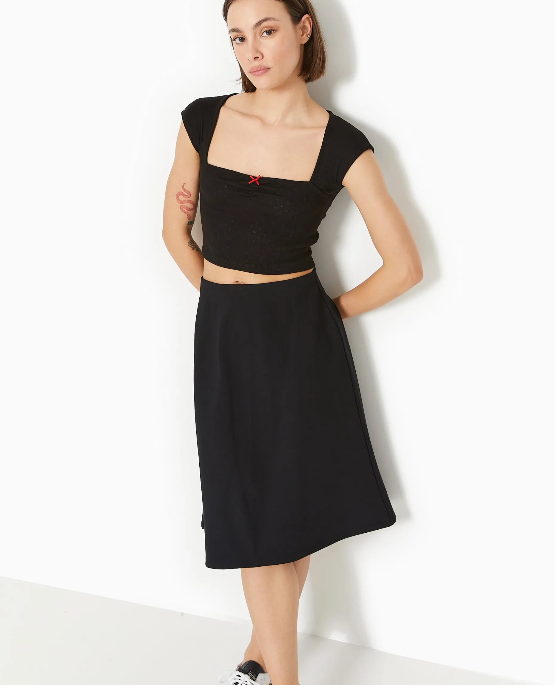 Top Maille Fantaisie Avec Nœud Contrasté - Noir