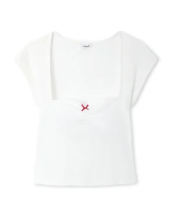 Top Maille Fantaisie Avec Nœud Contrasté - Blanc