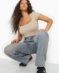 Top Manches Courtes Encolure Carrée - Beige