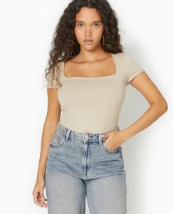 Top Manches Courtes Encolure Carrée - Beige