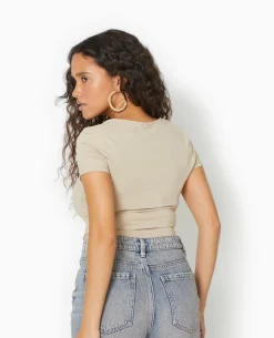 Top Manches Courtes Encolure Carrée - Beige