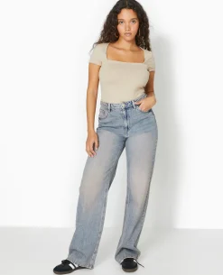 Top Manches Courtes Encolure Carrée - Beige