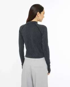 Top Manches Longues En Maille Côtelée Effet Rayé - Gris