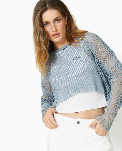 Top Manches Longues En Maille Filet - Bleu