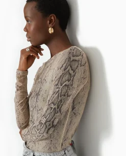 Top Manches Longues En Résille Motif Python - Blanc