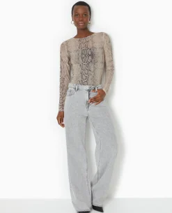 Top Manches Longues En Résille Motif Python - Blanc