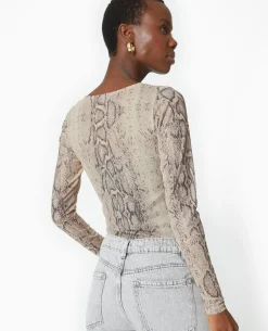 Top Manches Longues En Résille Motif Python - Blanc