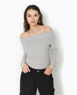 Top Manches Longues Encolure Bardot - Gris Clair
