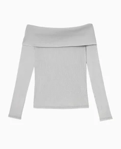 Top Manches Longues Encolure Bardot - Gris Clair
