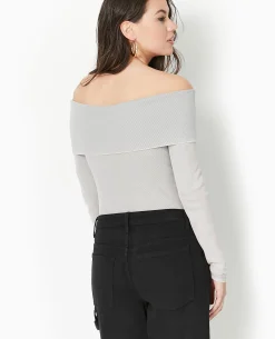 Top Manches Longues Encolure Bardot - Gris Clair